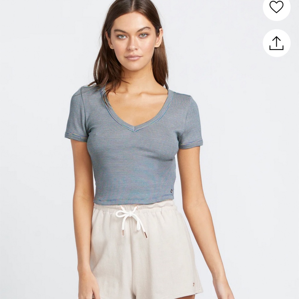 Volcom Blue and Gray V-Neck Crop Top